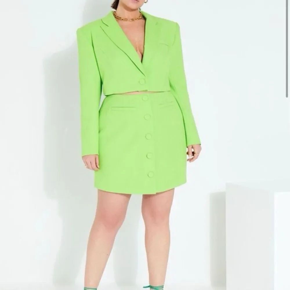 Eloquii Neon Green Open Front Blazer Dress